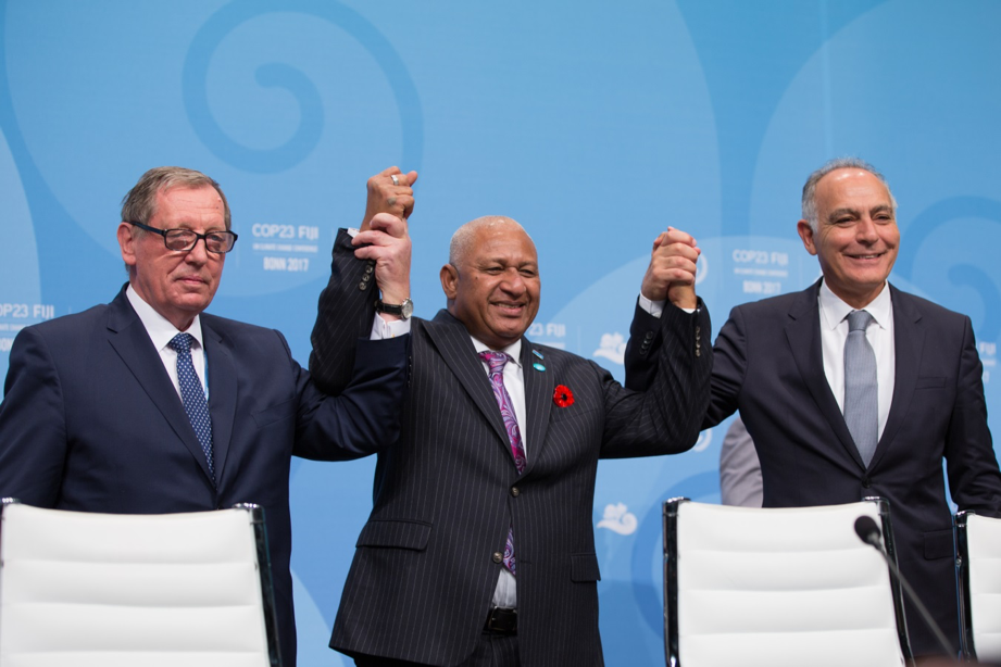COP23為首次由島嶼國家取得主辦權的聯合國氣候會議，圖中為本屆大會主席、斐濟總理貝尼馬拉馬（Frank Bainimarama）