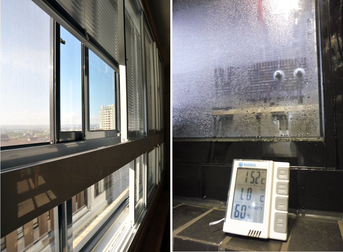 雙層窗再加上百葉窗（左）方便調節室內溫度與光線，並避免牆面結露發霉
